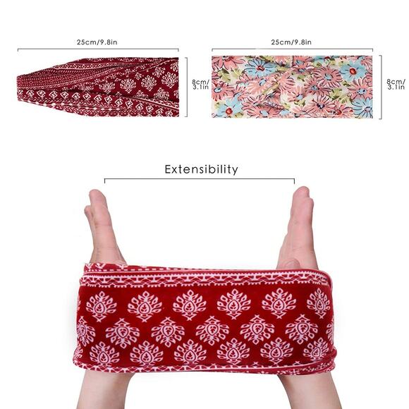 6 Pack Women Elastic Flower Printed Turban Head Wrap Headband Twisted Hair Band - Picture 10 of 12